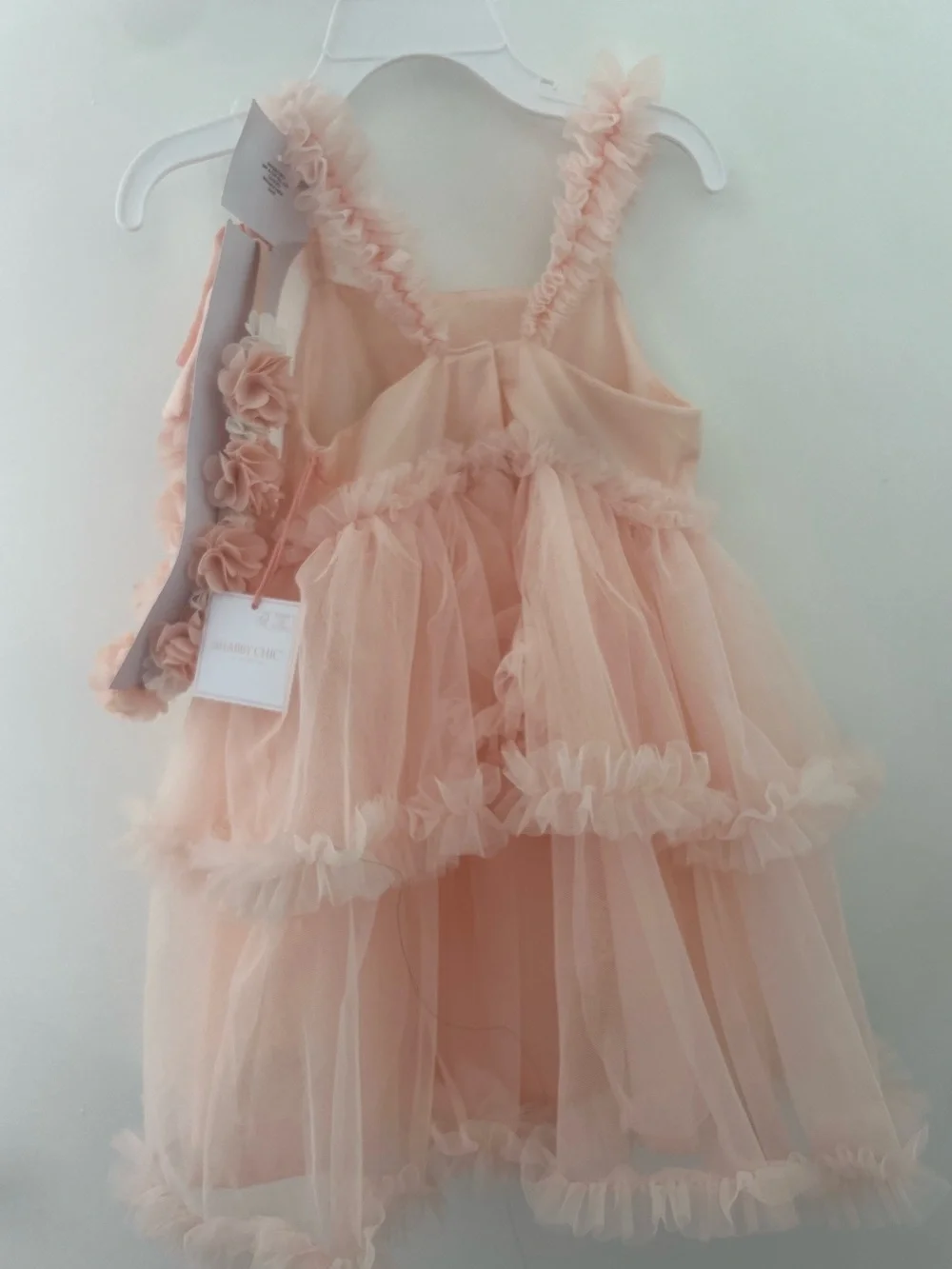 NWT Shabby Chic Blush Peach Tulle Princess Party Dress, Flowers Pearls Sequins